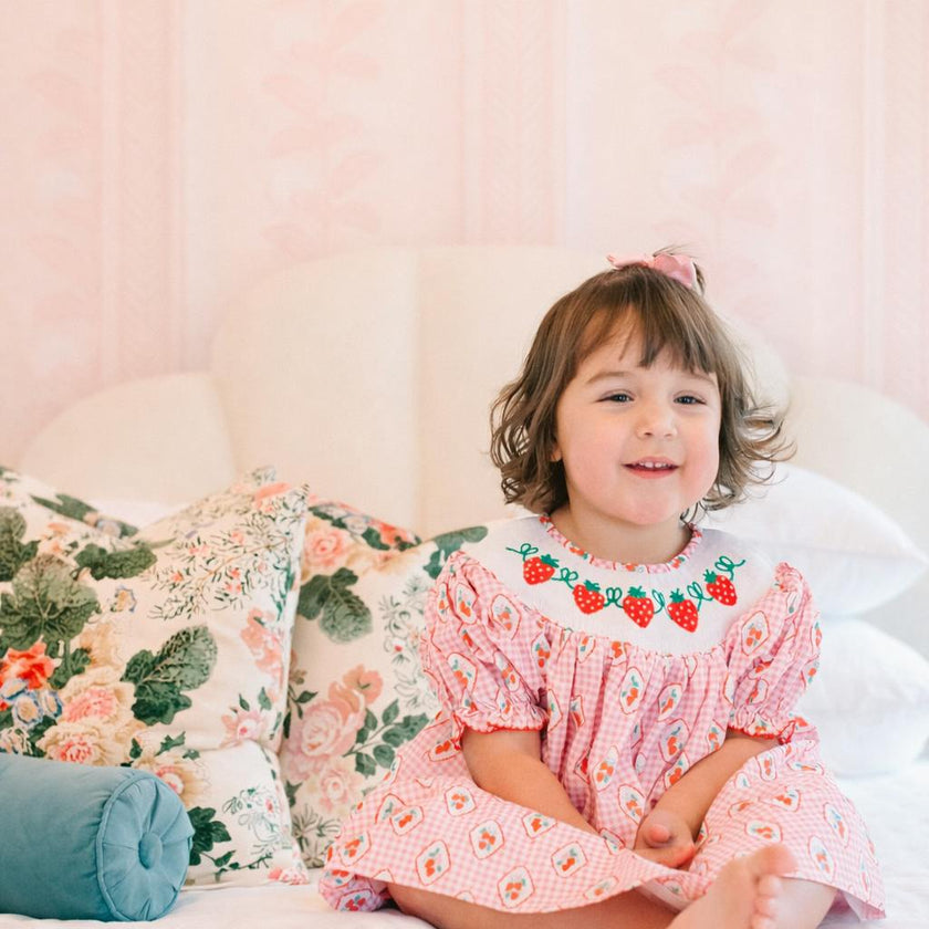 Checkered Strawberry Smocked Dress