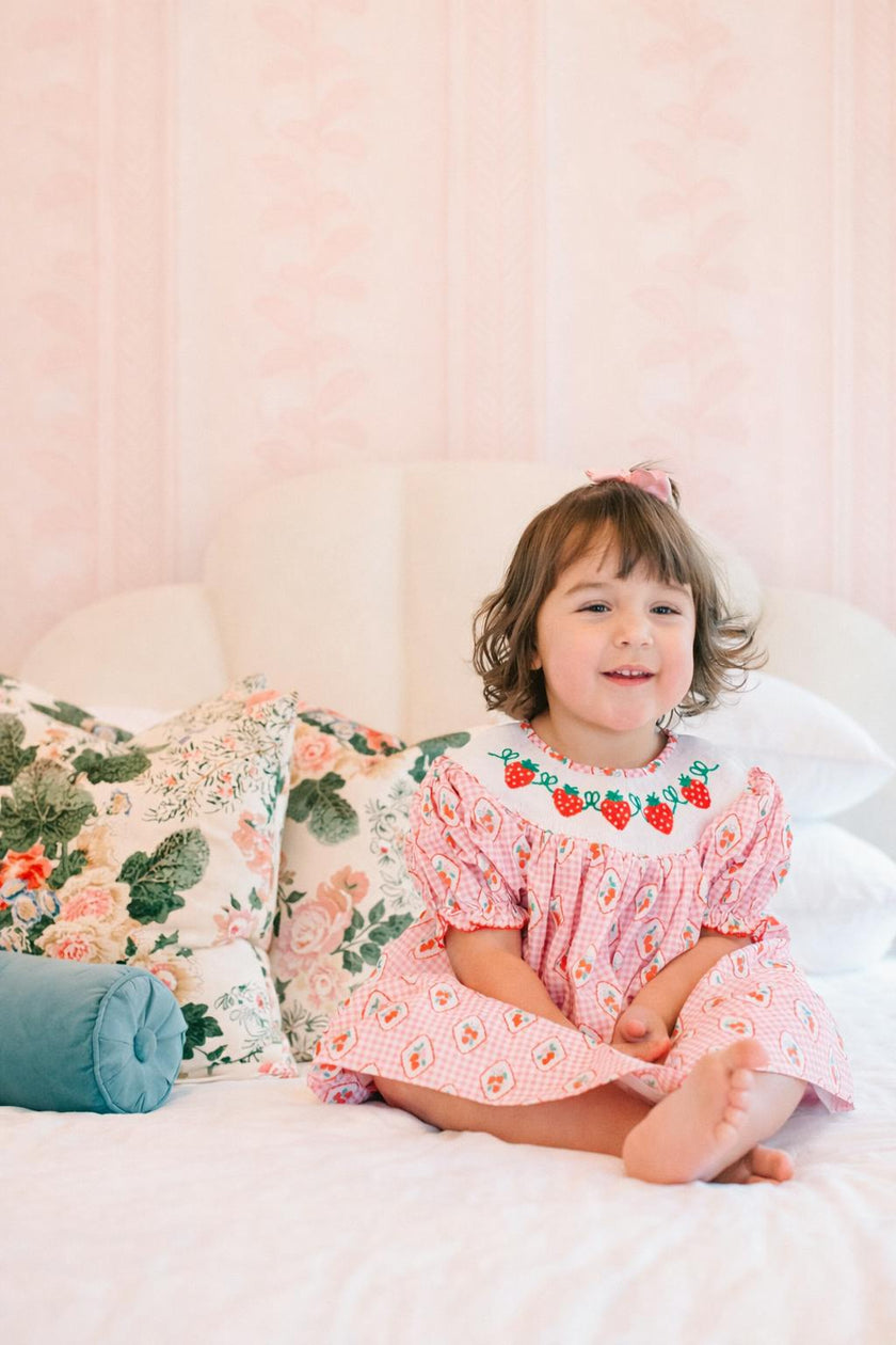 Checkered Strawberry Smocked Dress (FINAL SALE)