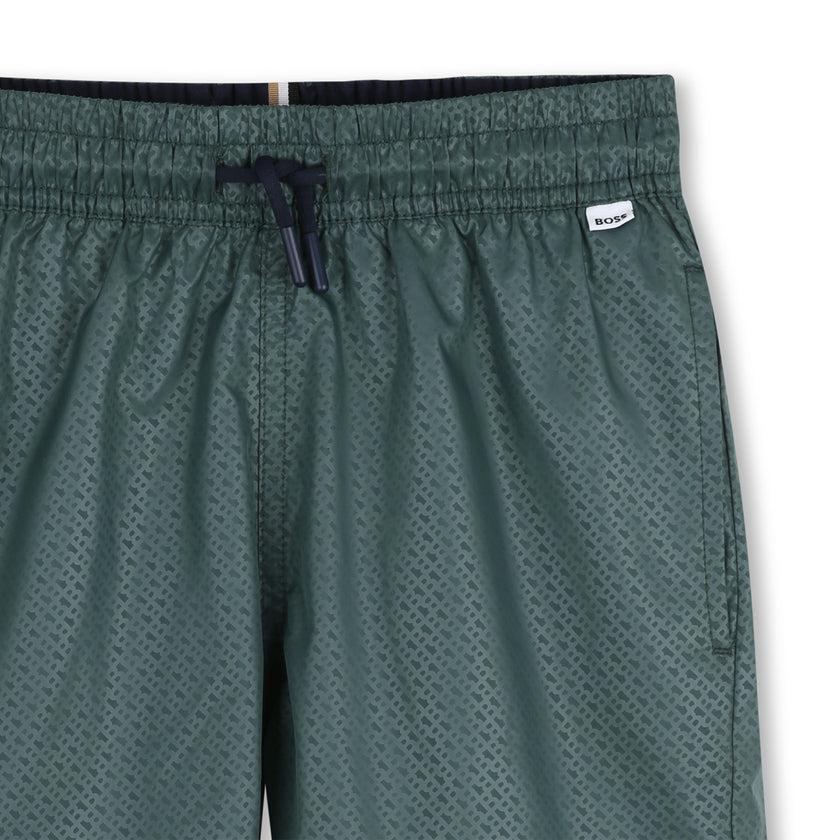 Green Patterned Logo Swimshorts