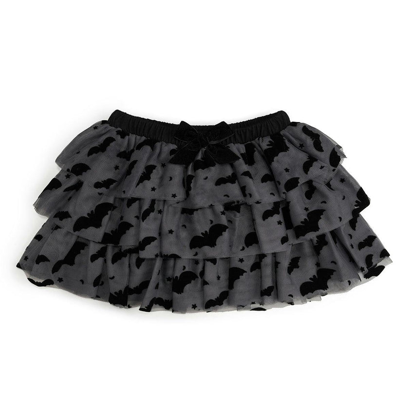 Flocked Bats Halloween Bow Tiered Tutu Skirt