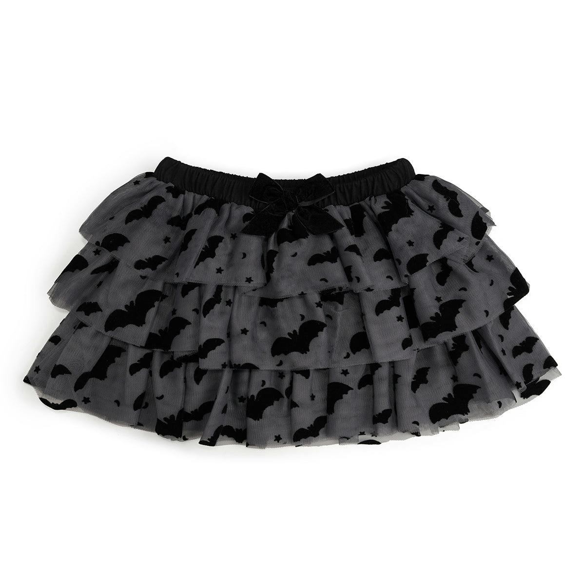 Flocked Bats Halloween Bow Tiered Tutu Skirt