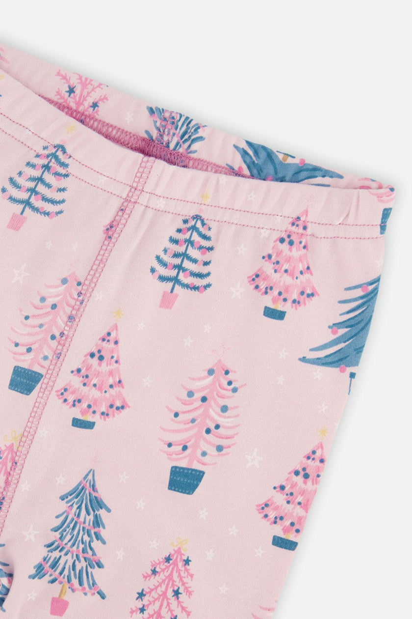 Organic Cotton Two Piece Pajama Set Pink Tree Print