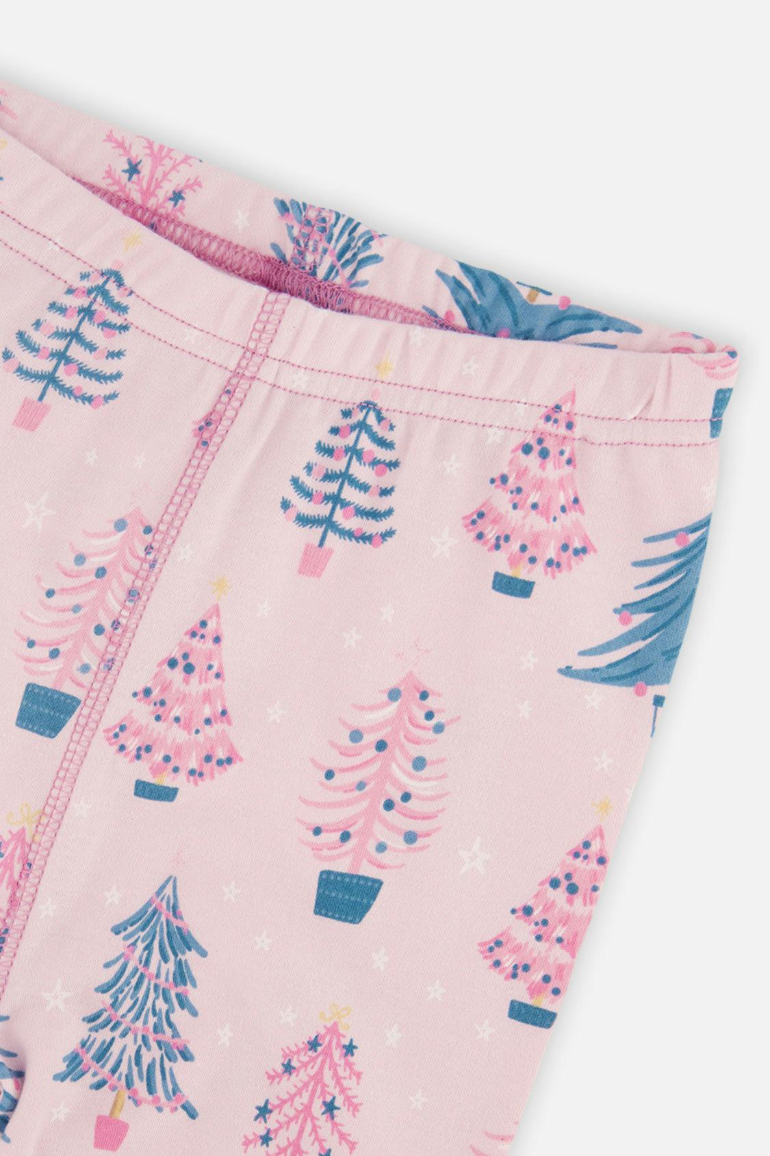 Organic Cotton Two Piece Pajama Set Pink Tree Print