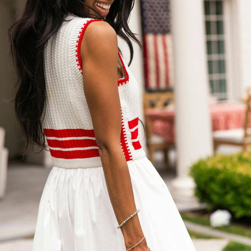 Lisbon Dress in Ivory & Firework Red