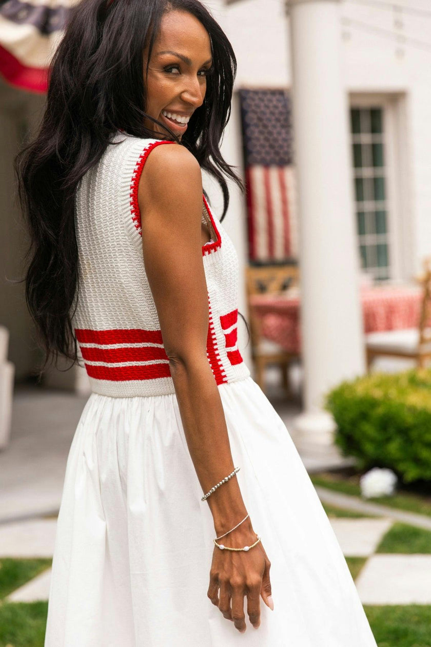 Lisbon Dress in Ivory & Firework Red