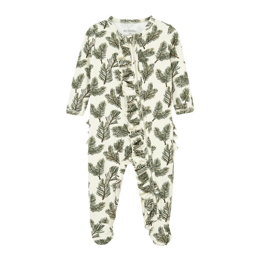 Pine Brushed Ruffle Footed Romper