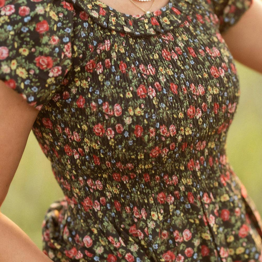 Annalise Dress in Obsidian Vintage Poppies