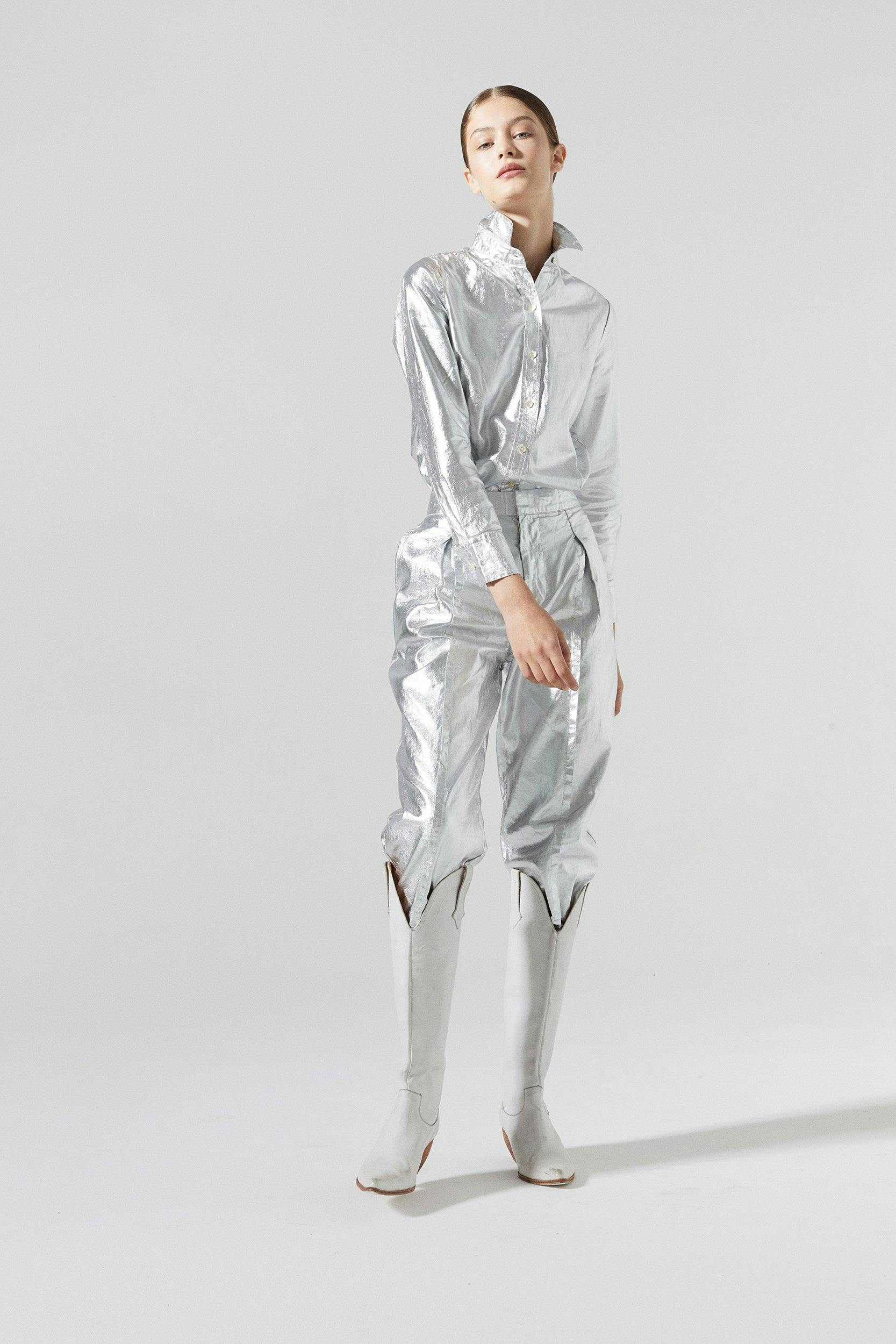 San Marino Metallic Linen Shirt - Silver