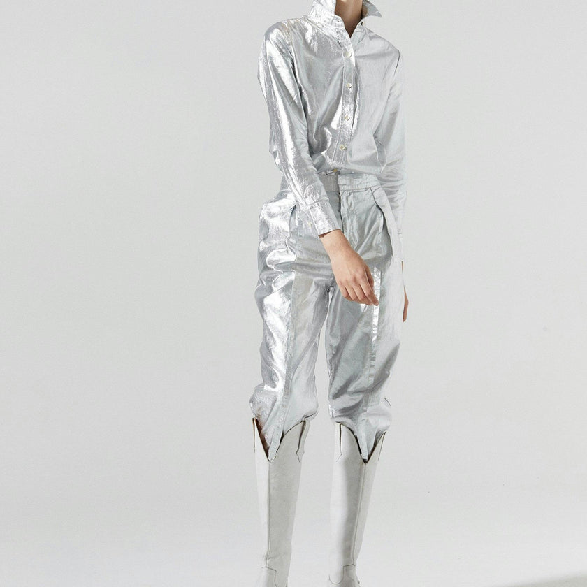San Marino Metallic Linen Shirt - Silver