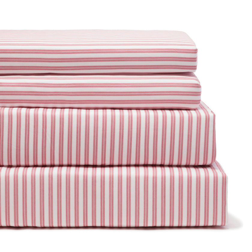Luxe Premium Cotton Antique Red Ticking Bed Sheets