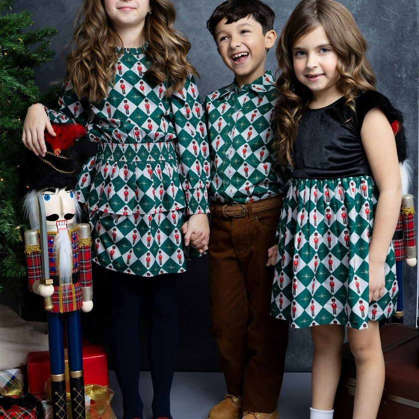 Nutcracker Checks Tiered Long Sleeves Dress