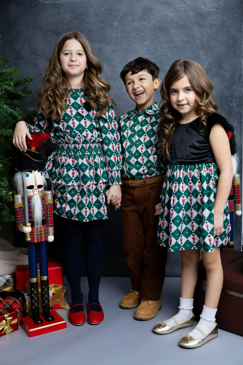 Nutcracker Checks Tiered Long Sleeves Dress