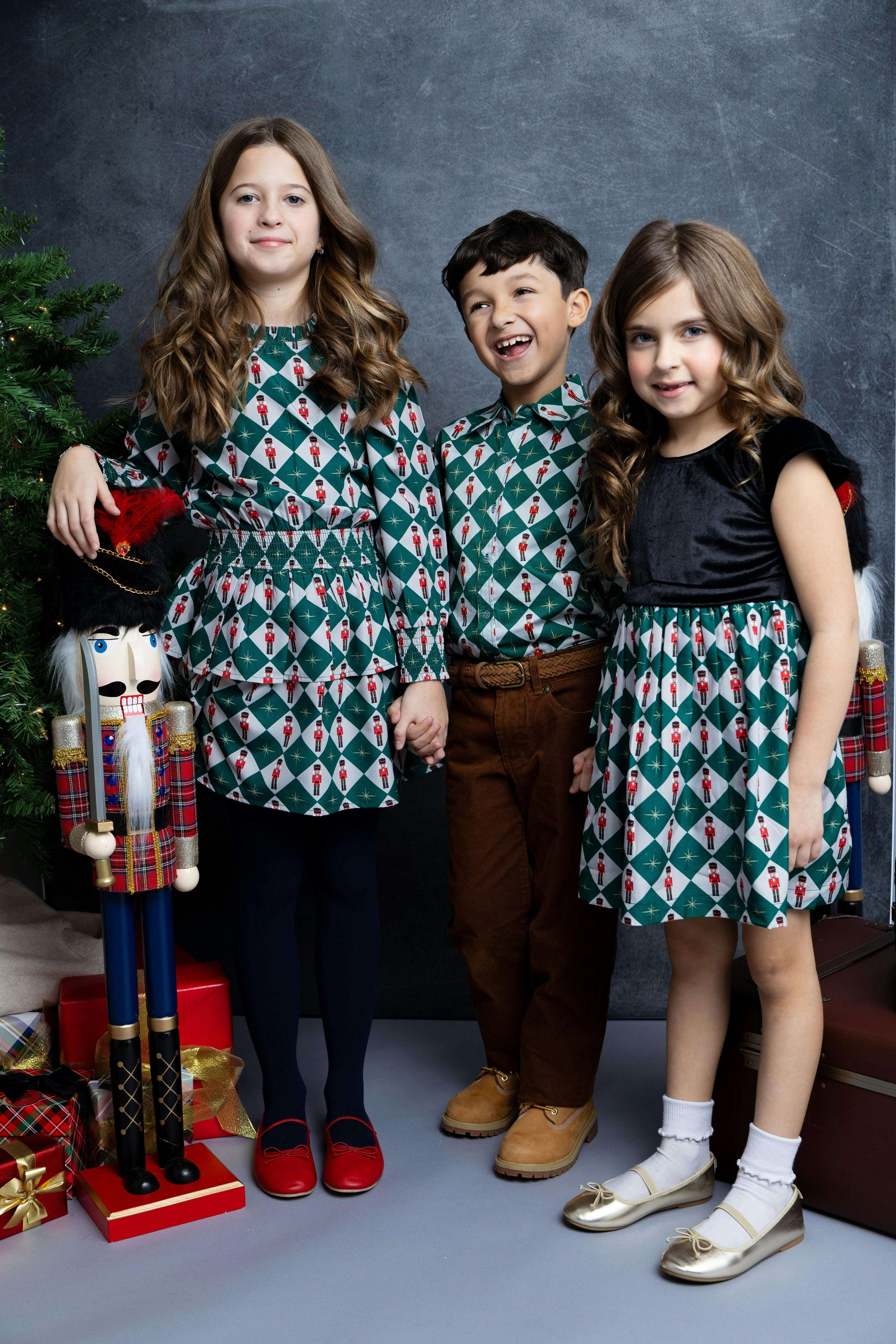 Nutcracker Checks Tiered Long Sleeves Dress