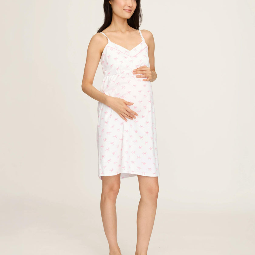 Women's Pima Maternity Nightgown in Blushing Bows