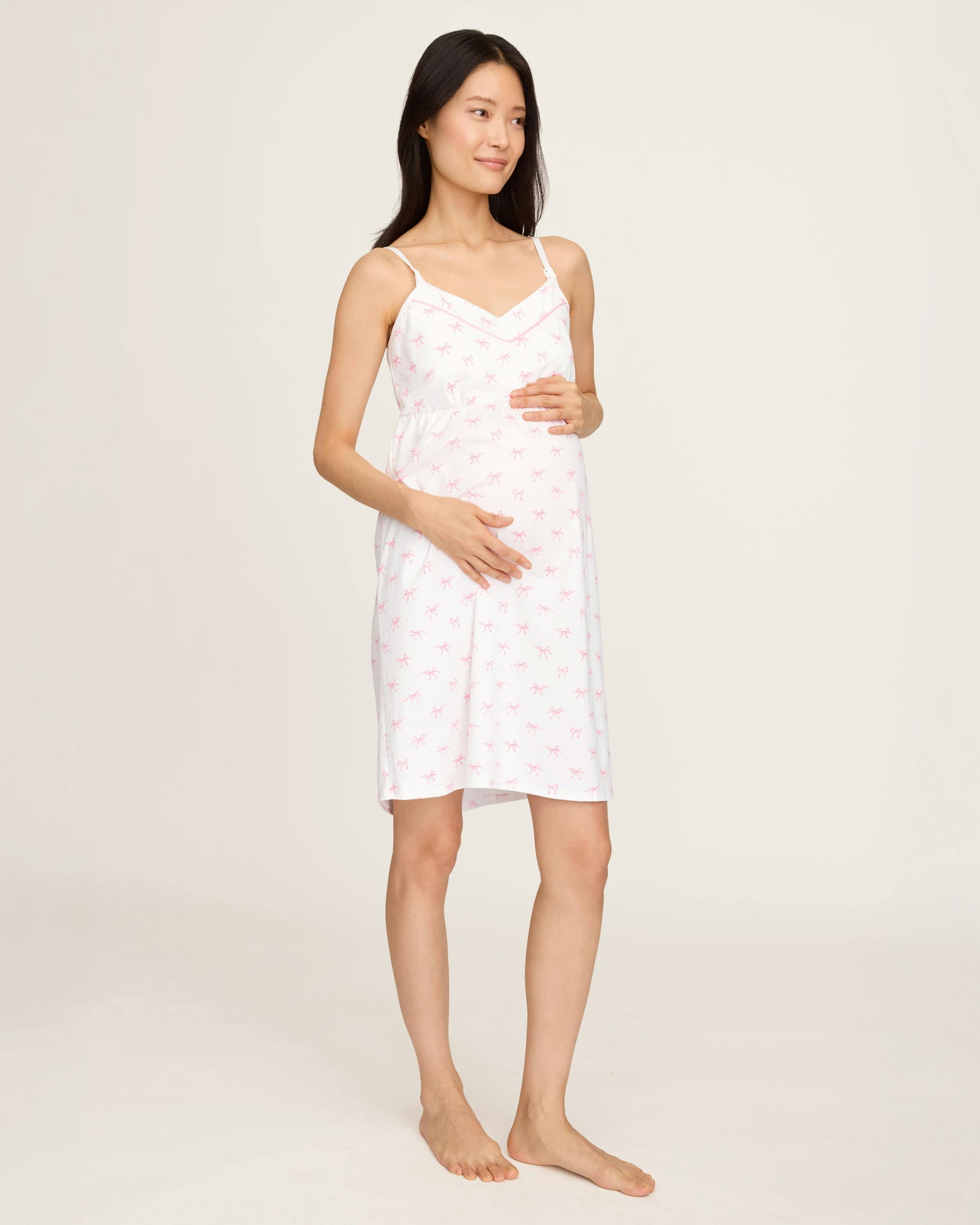 Women's Pima Maternity Nightgown in Blushing Bows