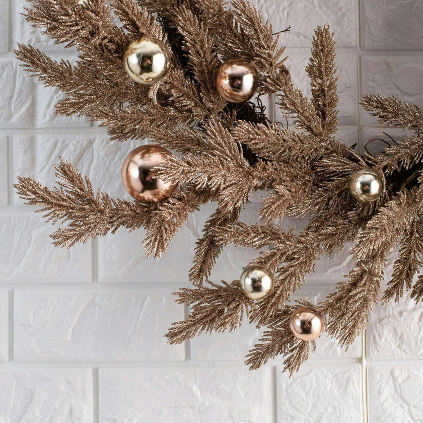 Metallic Glitter Vintage Style Christmas Pine & Gold Ornament Holiday Front Door Wreath