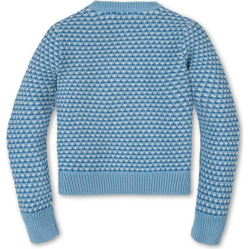 Organic Tweed Stitch Bow Cardigan, Blue