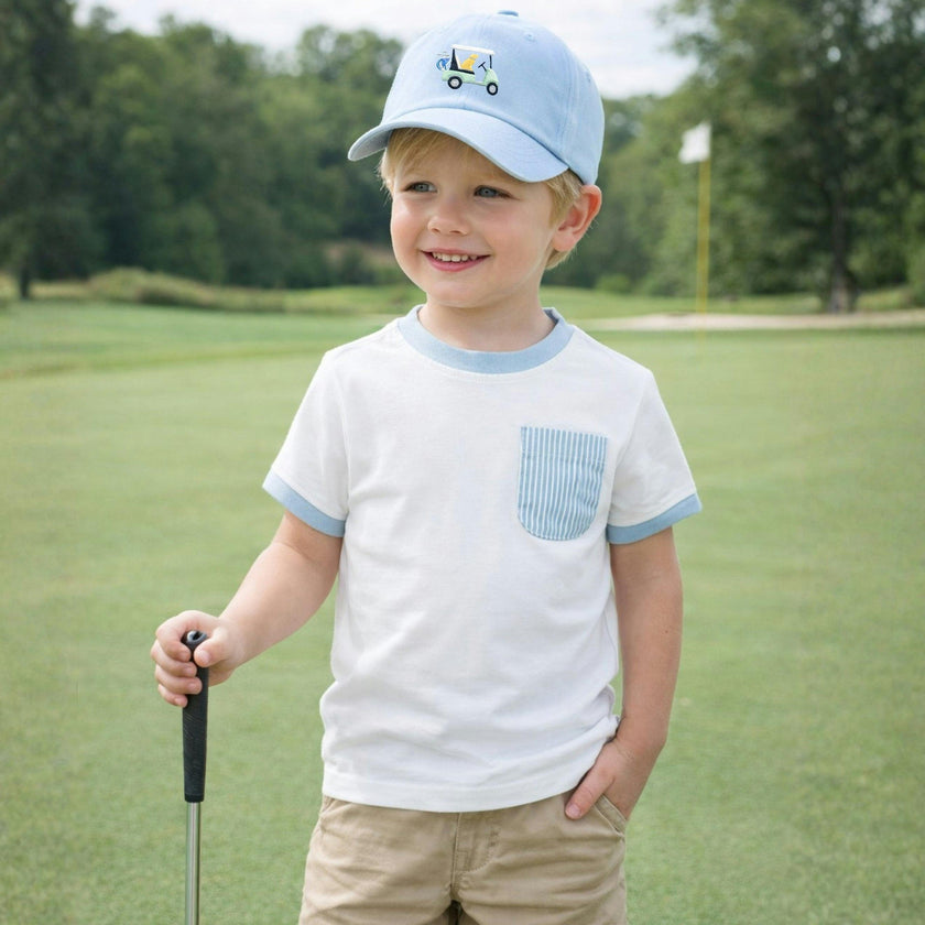 Blue Seersucker Pocket T-Shirt