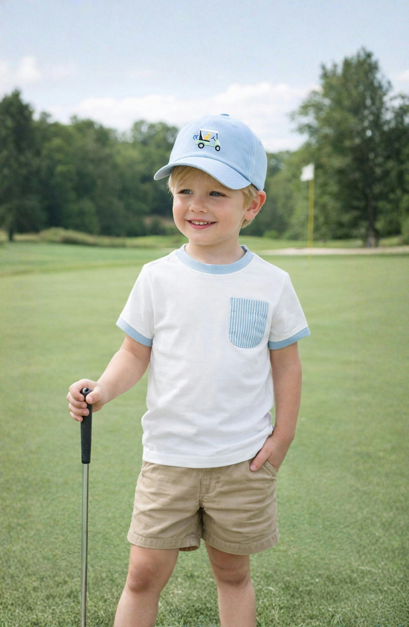 Blue Seersucker Pocket T-Shirt