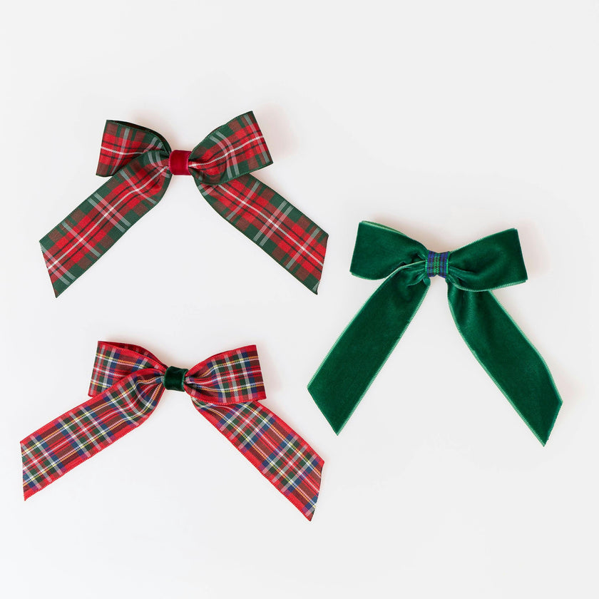 Plaid & Velvet Bow Hair Clips