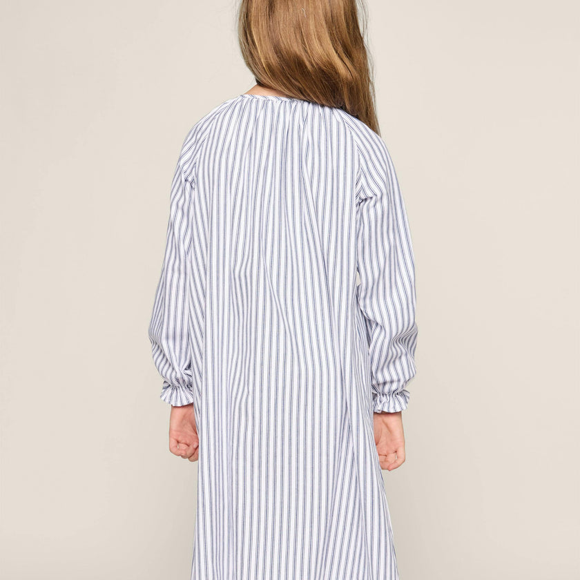 Girl's Twill Delphine Nightgown in Navy French Ticking