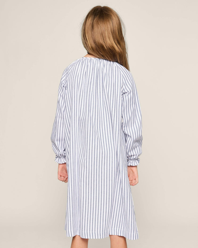 Girl's Twill Delphine Nightgown in Navy French Ticking
