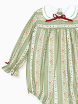 Sage Green Floral Stripe Senna Baby Girl Romper