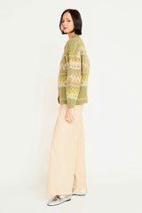 Cusco Fairisle Knit Cardigan in Olive Oil