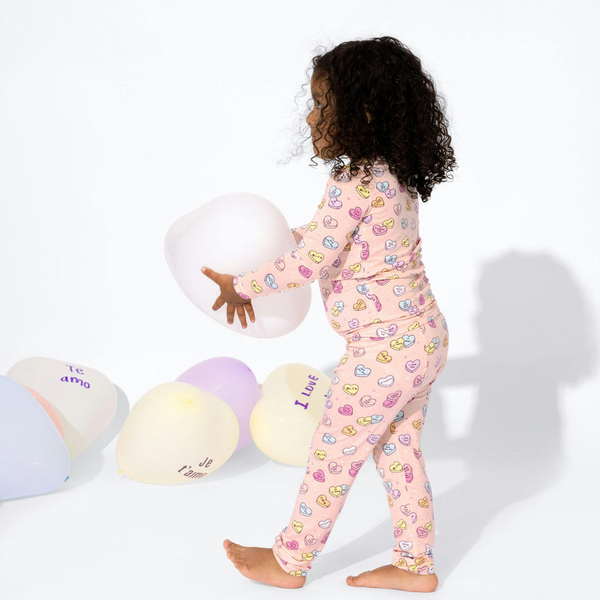 Candy Hearts Pink Bamboo Kids Pajamas