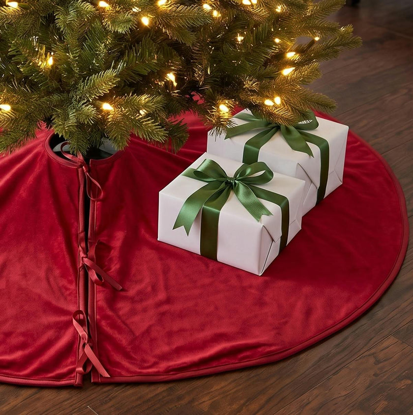 Luxurious Classic Velvet Garnet Red Christmas Tree Skirt 60"