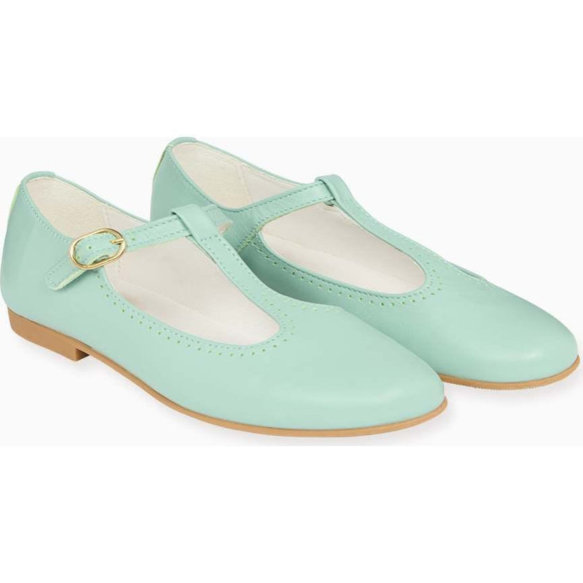 Pale Green Leather Girl T-Bar Shoes