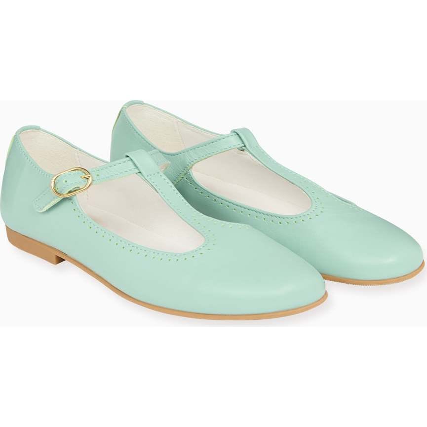 Pale Green Leather Girl T-Bar Shoes
