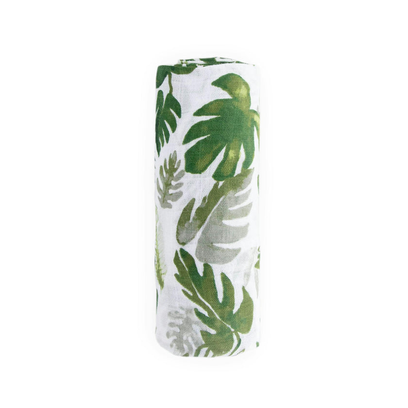 Cotton Muslin Swaddle Blanket - Tropical Leaf