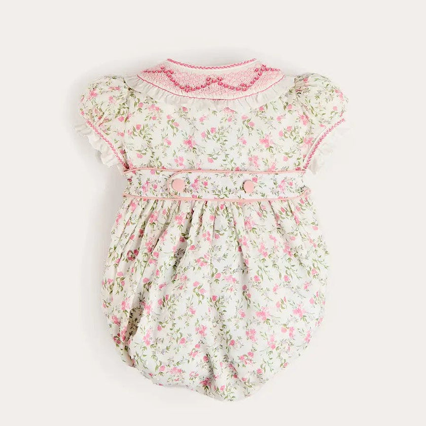 Alice Floral Double Breasted Hand Smocked Romper in Pink (6mths-2yrs)