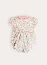 Alice Floral Double Breasted Hand Smocked Romper in Pink (6mths-2yrs)