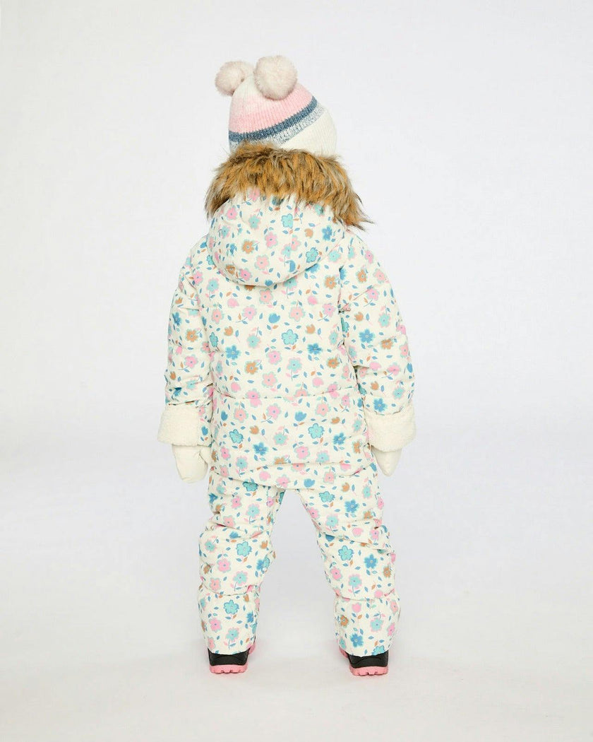 Baby Snug One Piece Snowsuit Adapted For Car Seats White With Floral Print
