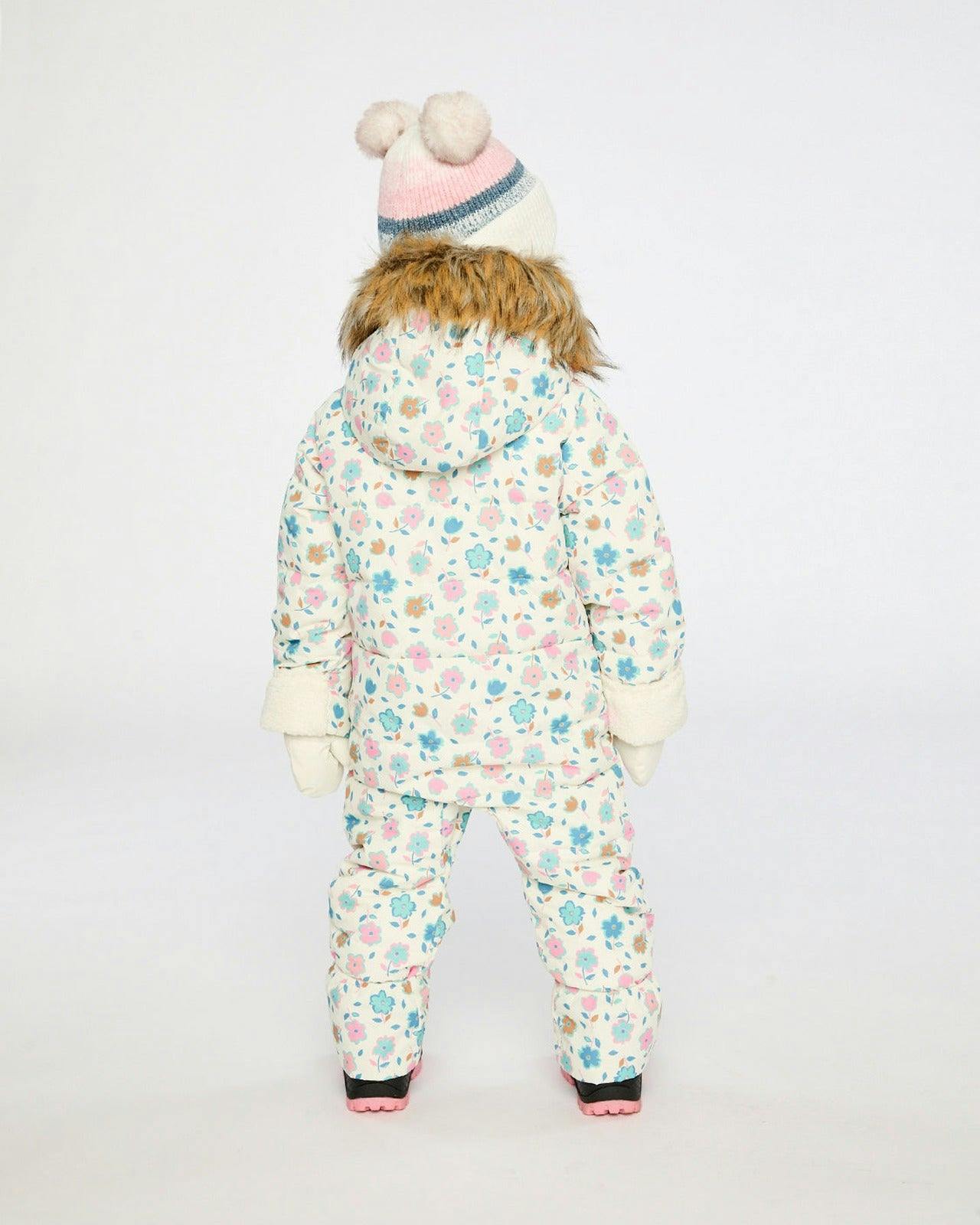 Baby Snug One Piece Snowsuit Adapted For Car Seats White With Floral Print