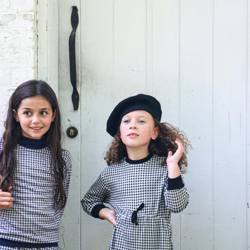 Unisex Soft Gingham Contrast Mock Neck & Cuff Top