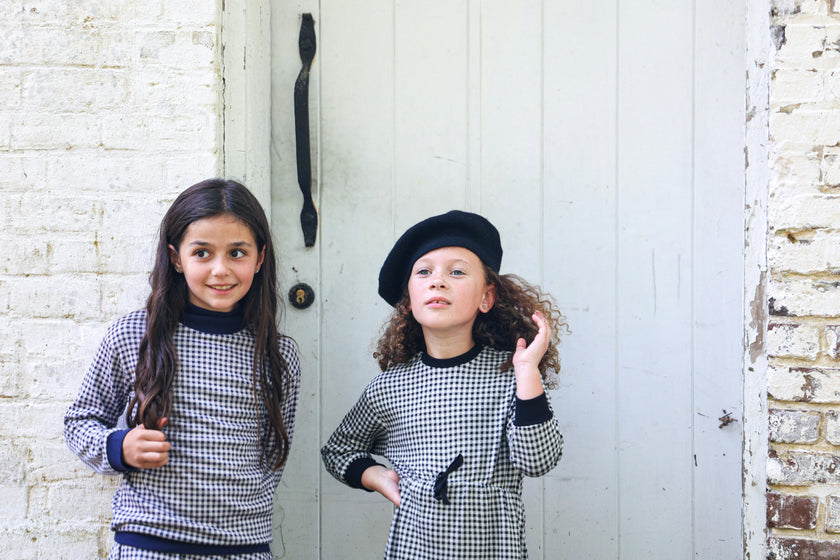 Unisex Soft Gingham Contrast Mock Neck & Cuff Top