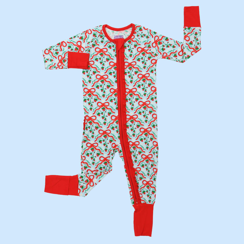 Strawberry Bows Ruffle Romper