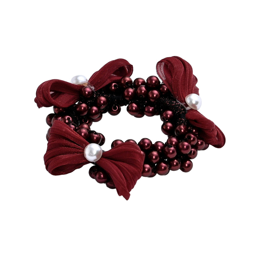 Pearl Cluster Bow Scrunchie Set