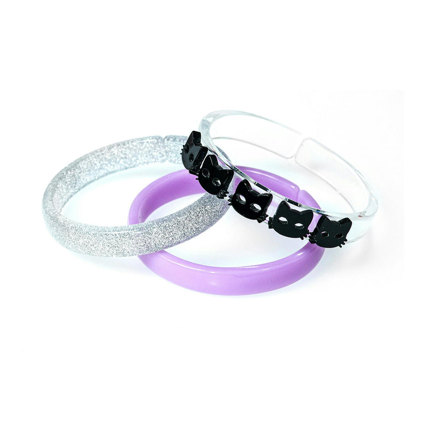 Black Cat Silver Glitter Lt Purple Bangle Set