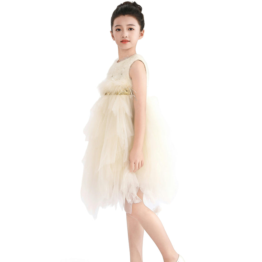 Ivory Feathered Tulle Party Dress