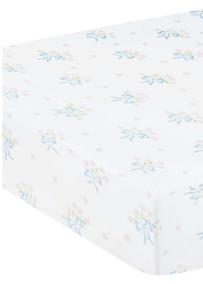 Pima Crib Sheet - Blue Bow Bouquet