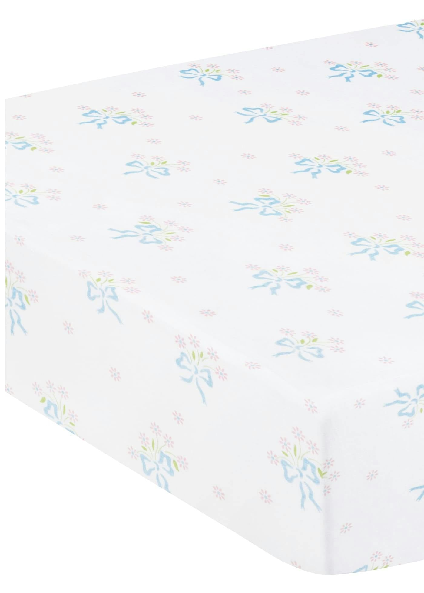 Pima Crib Sheet - Blue Bow Bouquet
