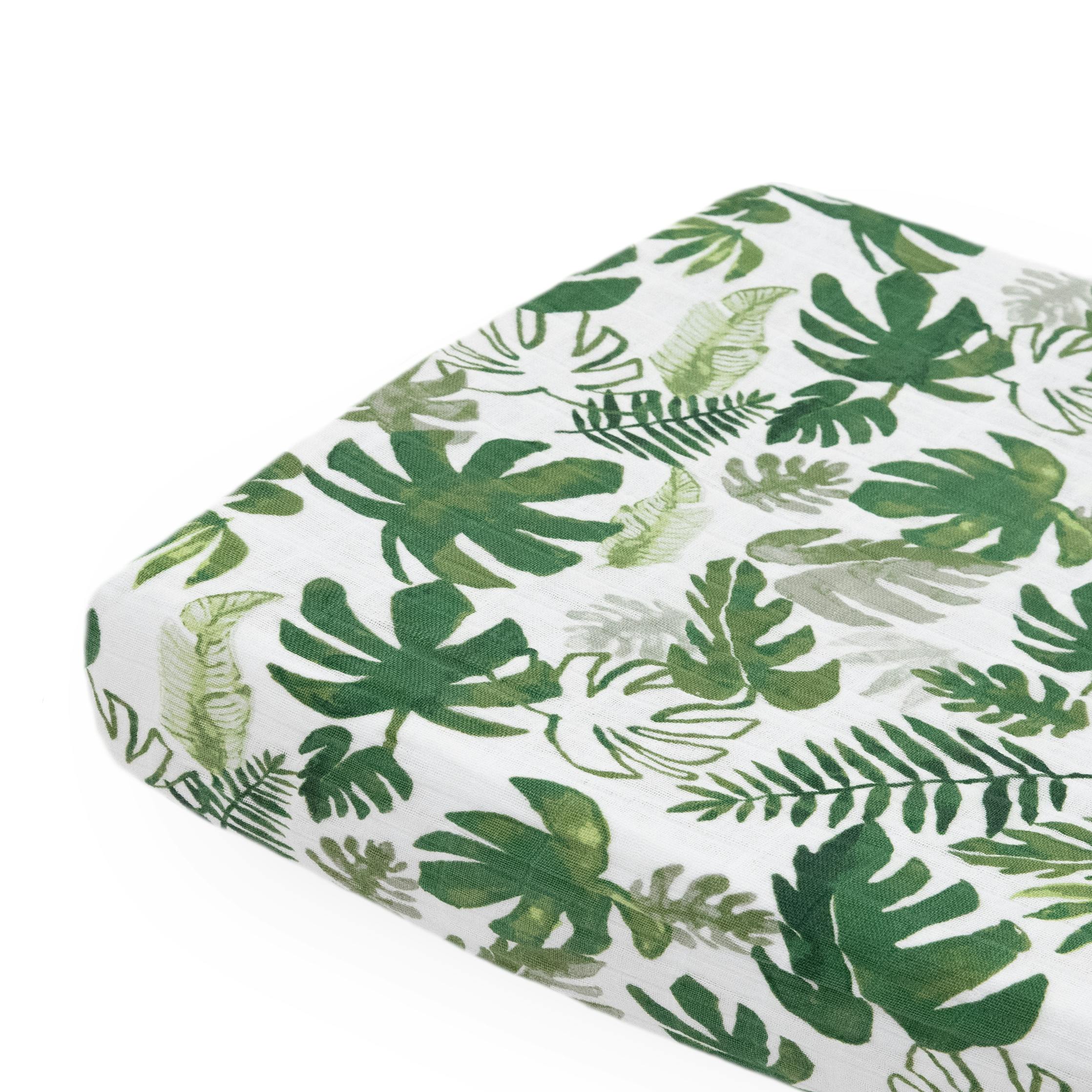 Cotton Muslin Changing Pad Cover - Tropical Leaf