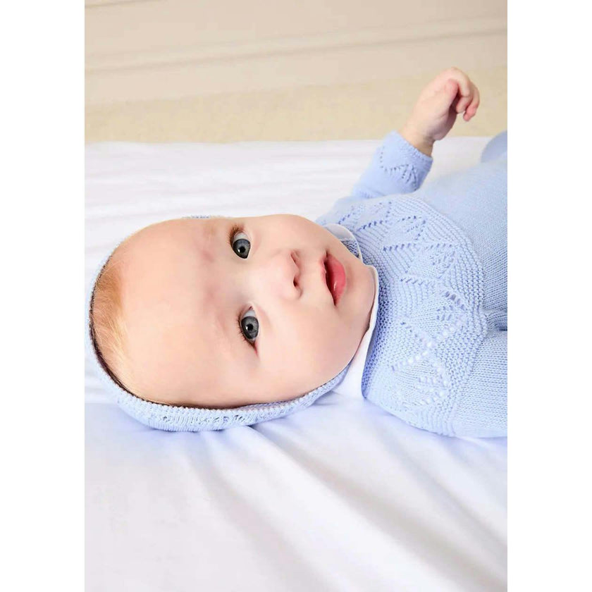 Diamond Openwork Three Piece Knitted Set in Light Blue (1-9mths)