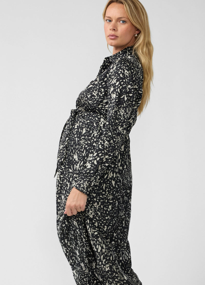 Tie Front Maternity Maxi Shirt Dress