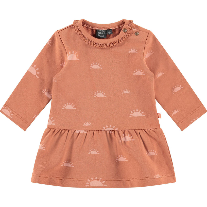 Long Sleeve Peplum Waist Sun Graphic Print Dress