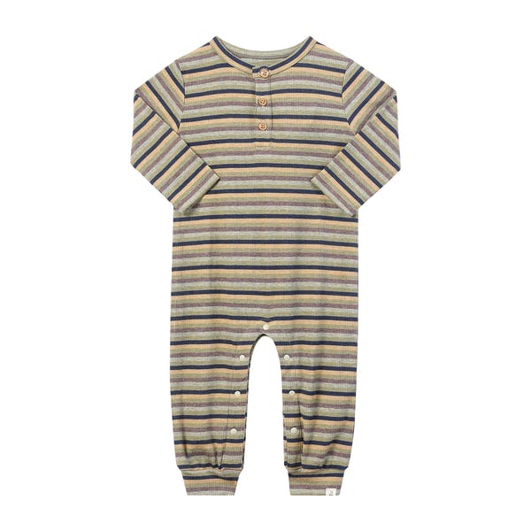 MASON Green multi stripe Ribbed Henley Romper